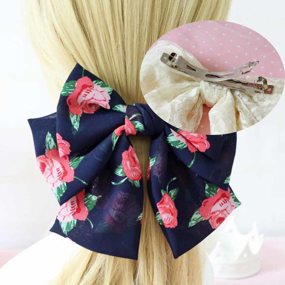 Chiffon Big Bowknot Hair Pin French Barrette Style Handmade Hair Barrette 9.4"