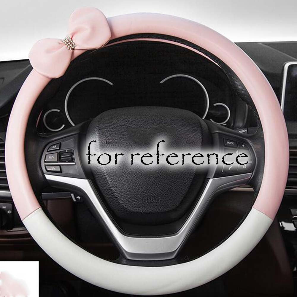 Pink White PU Steering Wheel Cover Bowknot Car Wheel Protector Universal Car Accessories for Women