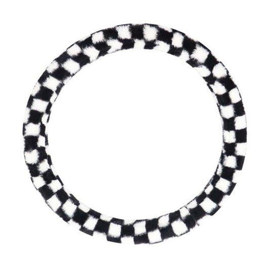 Black White Checkered Plush Steering Wheel Cover Universal Car Wheel Protector Car Accessories for Women