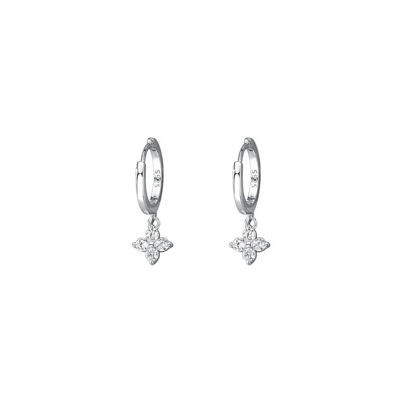 925 Sterling Silver Floral Sweet Earrings Temperament Simple Inlaid Zircon for Women Wedding Jewelry Accessories