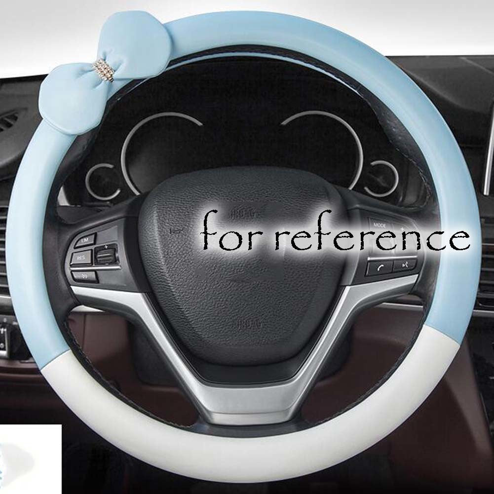 Blue White PU Steering Wheel Cover Bowknot Car Wheel Protector Universal Car Accessories for Women