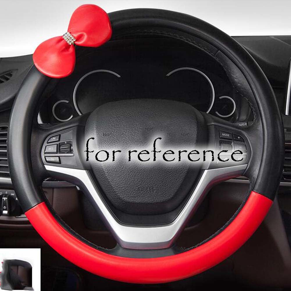 Black Red PU Steering Wheel Cover Bowknot Car Wheel Protector Universal Car Accessories for Women