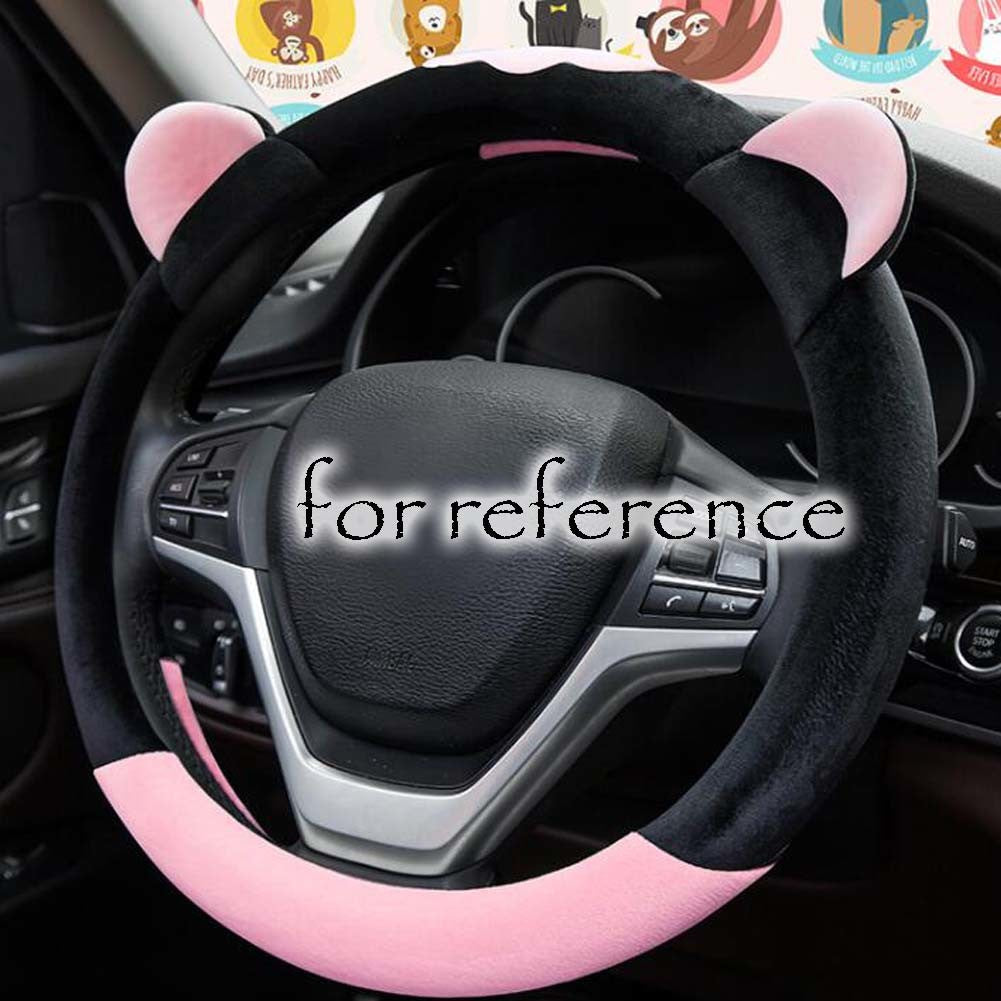 Pink Cat Ear Winter Plush Steering Wheel Cover Warm Car Wheel Protector Universal Car Accessories for Women