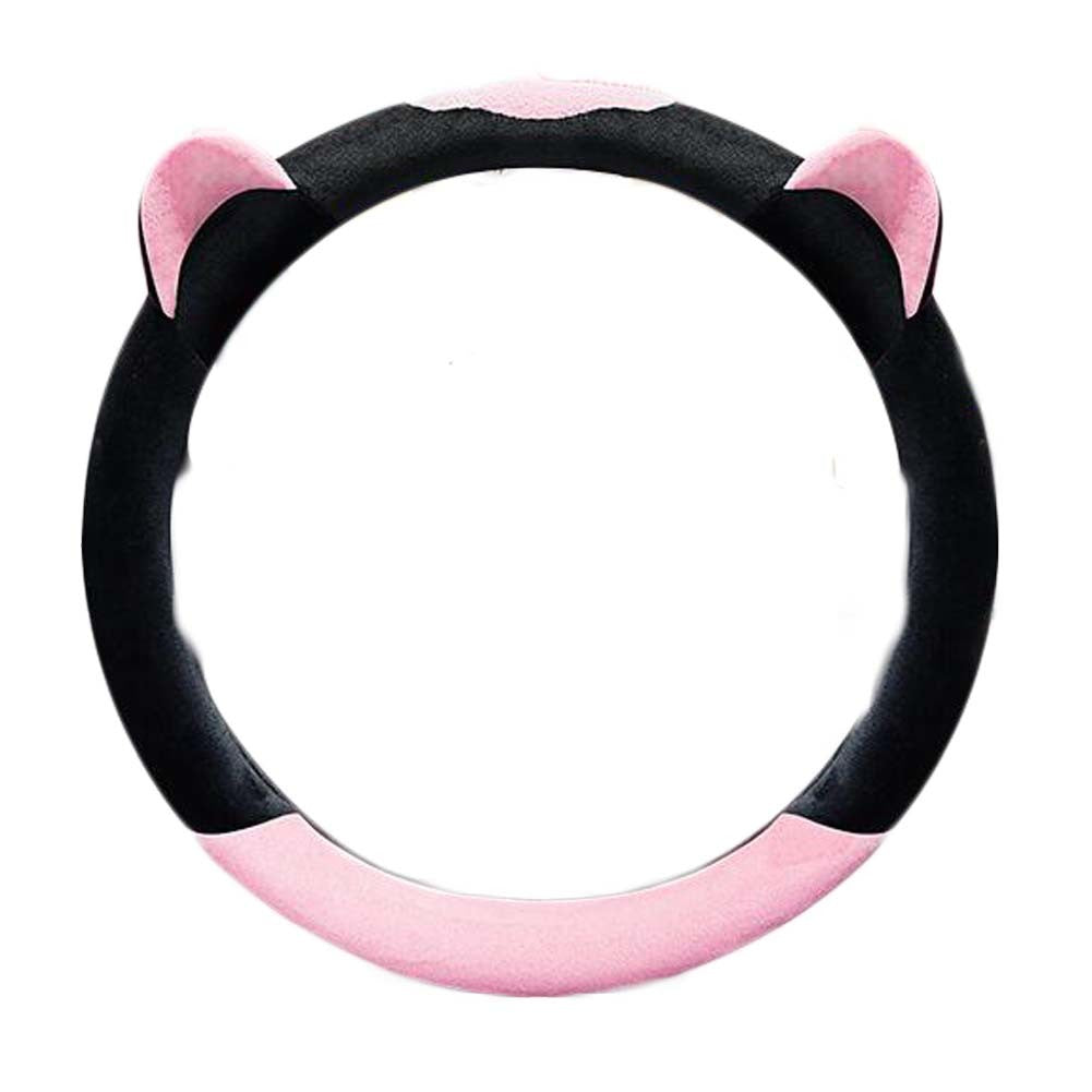 Pink Cat Ear Winter Plush Steering Wheel Cover Warm Car Wheel Protector Universal Car Accessories for Women