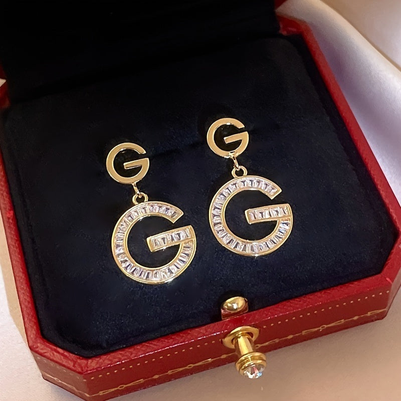 Shiny Letter G Drop Earrings 18K Gold Plated Accessories For Women Banquet Dinner Decor Jewelry