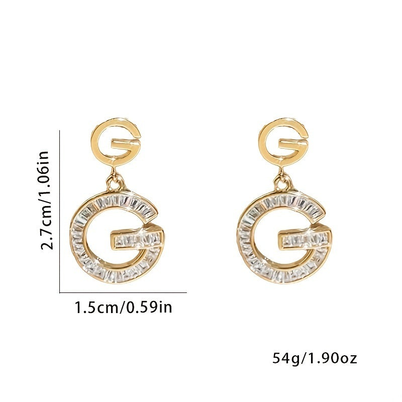 Shiny Letter G Drop Earrings 18K Gold Plated Accessories For Women Banquet Dinner Decor Jewelry