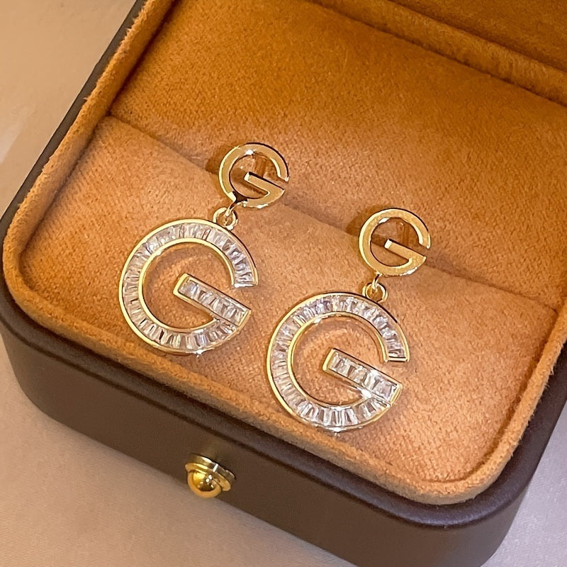 Shiny Letter G Drop Earrings 18K Gold Plated Accessories For Women Banquet Dinner Decor Jewelry