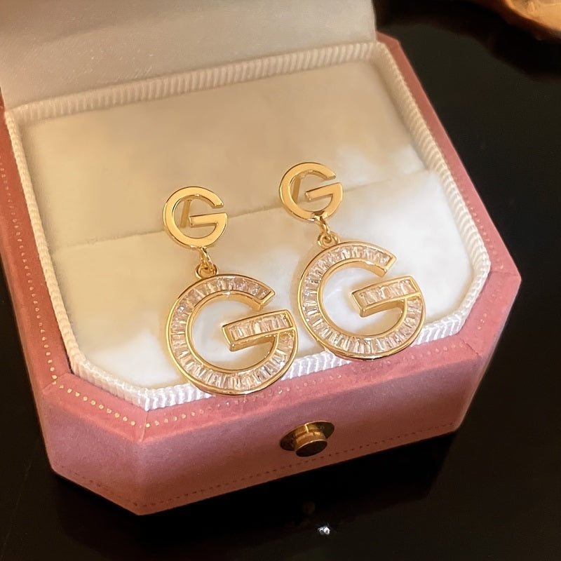 Shiny Letter G Drop Earrings 18K Gold Plated Accessories For Women Banquet Dinner Decor Jewelry