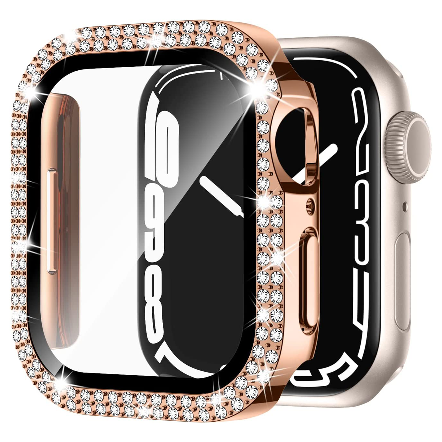 Apple watch Screen Protector; Bling Case For Apple Watch SE Series 8/7/6/5/4 With Hard PC Tempered Glass Rhinestone Protection; Full Face Case Accessories For ; iWatch Girls & Women