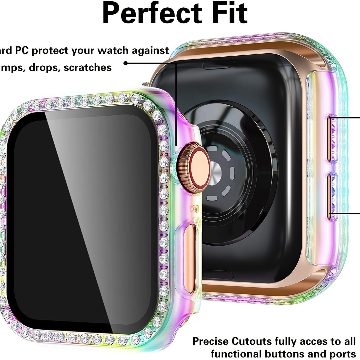 Bling Screen Protector Case For Apple Watch Series 7 & 8 45mm; Women Glitter Full Protective Clear Hard PC Cover Compatible With IWatch Series 7/8 45 Mm Accessories; Clear+Seven Colors