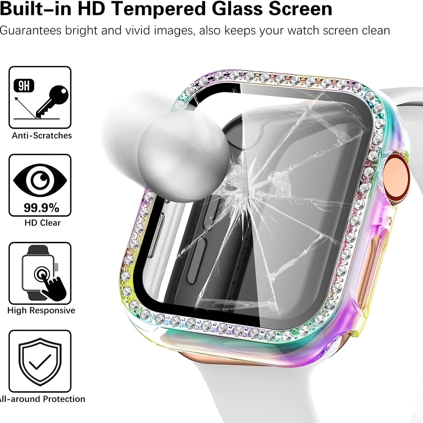 Bling Screen Protector Case For Apple Watch Series 7 & 8 45mm; Women Glitter Full Protective Clear Hard PC Cover Compatible With IWatch Series 7/8 45 Mm Accessories; Clear+Seven Colors