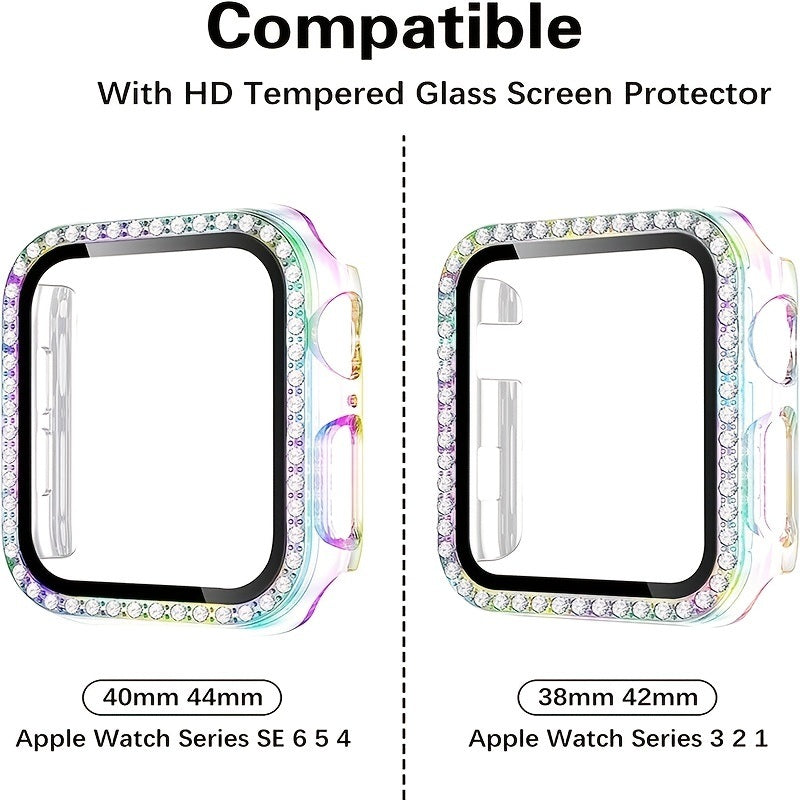 Bling Screen Protector Case For Apple Watch Series 7 & 8 45mm; Women Glitter Full Protective Clear Hard PC Cover Compatible With IWatch Series 7/8 45 Mm Accessories; Clear+Seven Colors