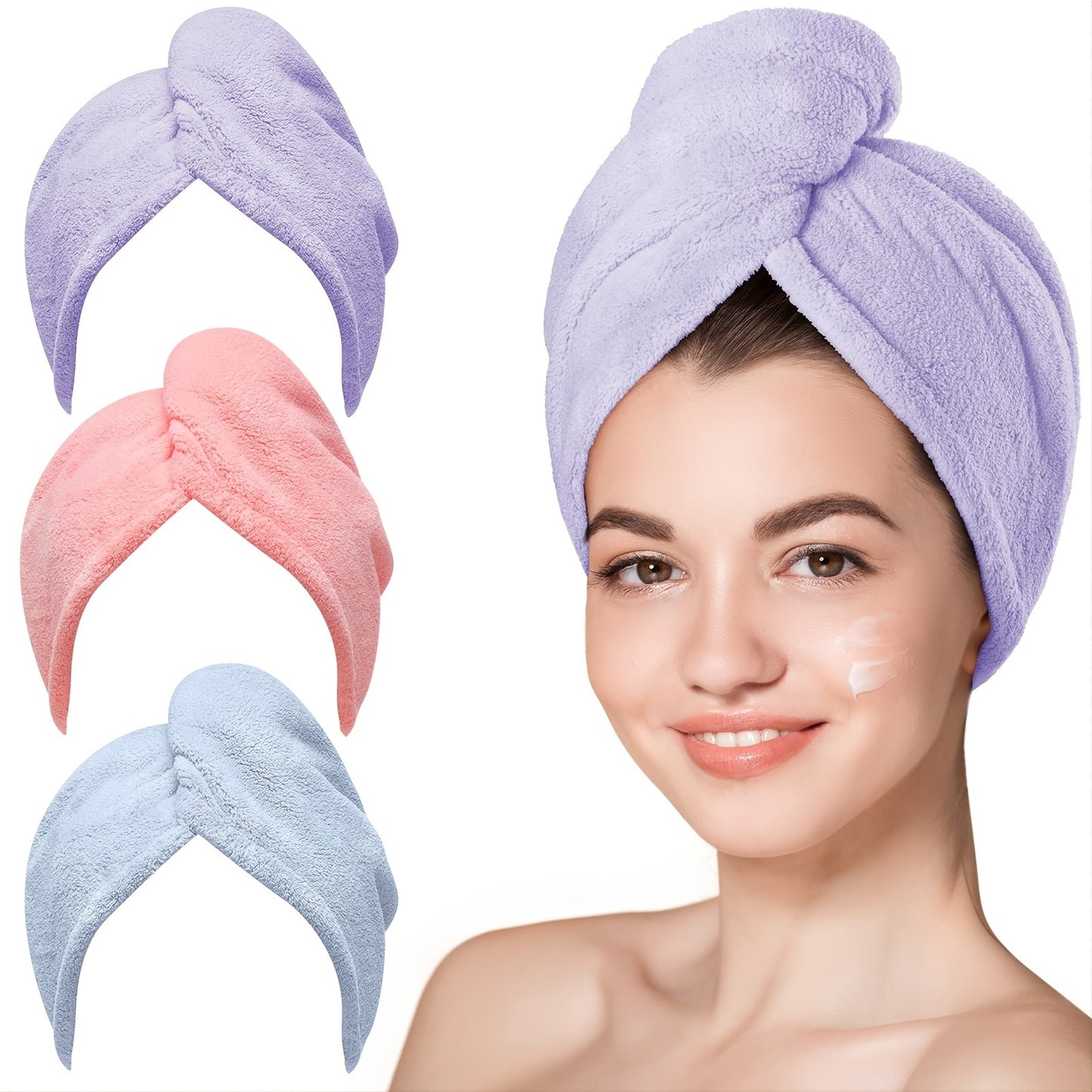 1pc Fast Drying Hair Towel With Button, Super Absorbent Hair Towel Wrap, Soft And Water-Absorbing Hair Drying Towel, Fast Drying Hair Wraps For Women, Anti Frizz Microfiber Towel, Bathroom Accessories