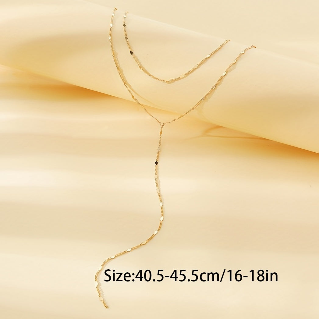 Double Layer Golden Chain Y-Shaped Necklace For Women Girls Neck Jewelry Accessories