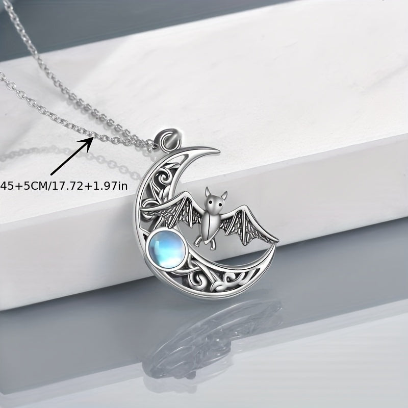 Creative Hollow Moon Bat Exquisite Moonstone Women's Pendant Necklace Accessories