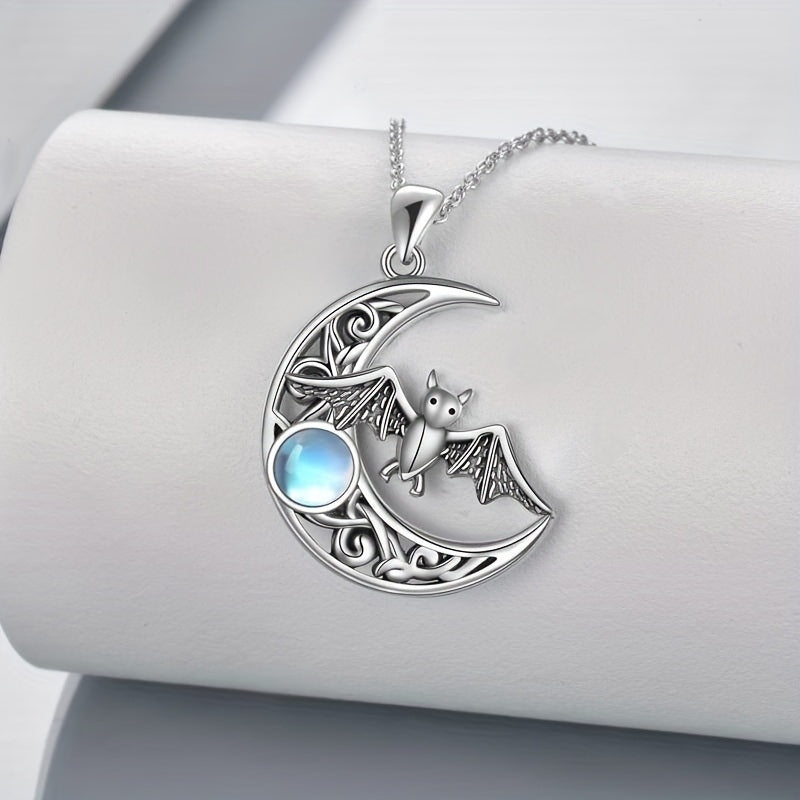 Creative Hollow Moon Bat Exquisite Moonstone Women's Pendant Necklace Accessories