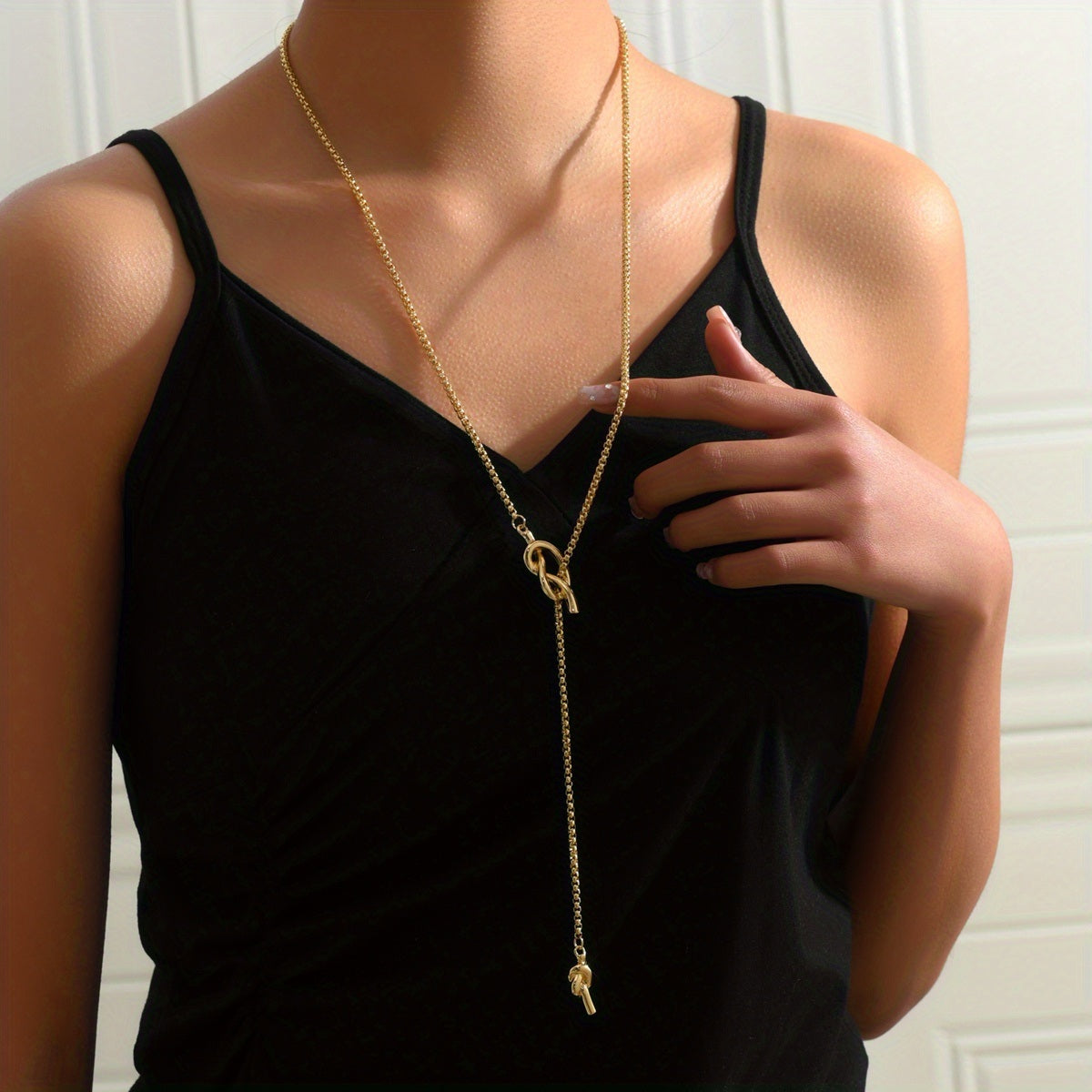 Vintage Golden Long Sailor Knot Sweater Chain Necklace Accessories Women's 14K Gold Plated Neck Jewelry Gift