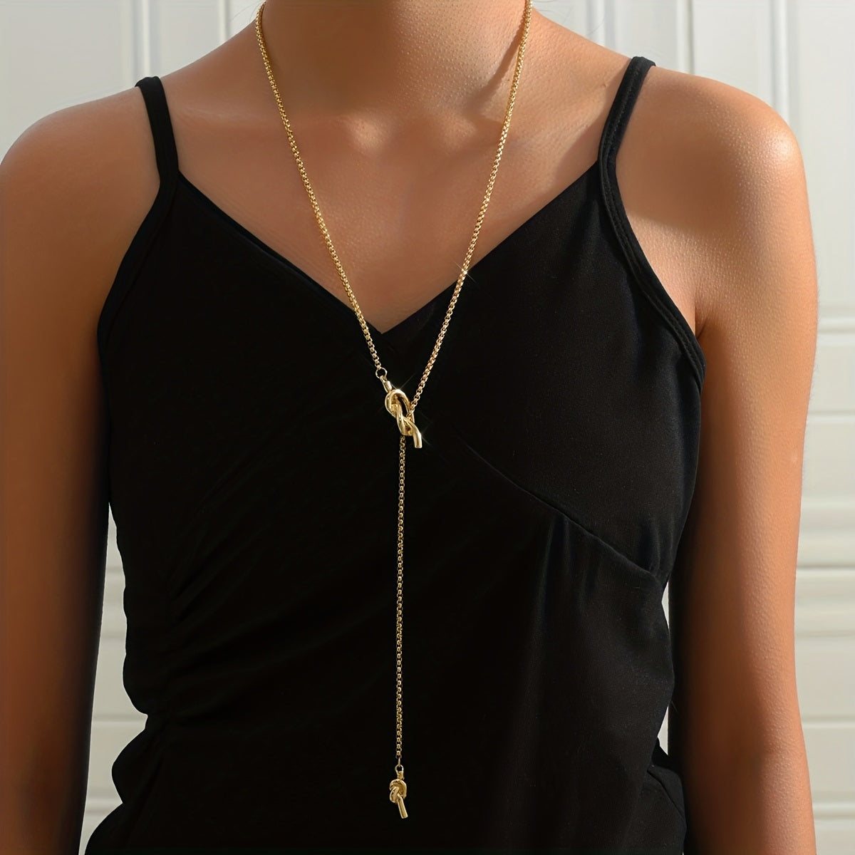 Vintage Golden Long Sailor Knot Sweater Chain Necklace Accessories Women's 14K Gold Plated Neck Jewelry Gift