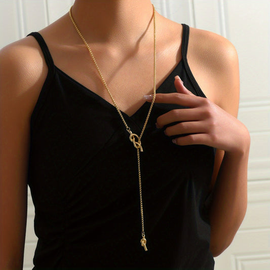 Vintage Golden Long Sailor Knot Sweater Chain Necklace Accessories Women's 14K Gold Plated Neck Jewelry Gift