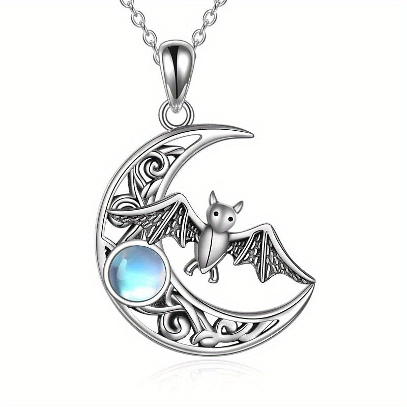 Creative Hollow Moon Bat Exquisite Moonstone Women's Pendant Necklace Accessories