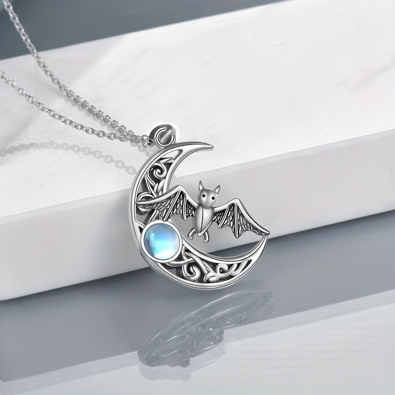 Creative Hollow Moon Bat Exquisite Moonstone Women's Pendant Necklace Accessories