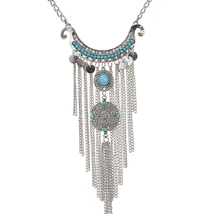 Turquoise Multilayered Tassel Necklace Women's Accessories