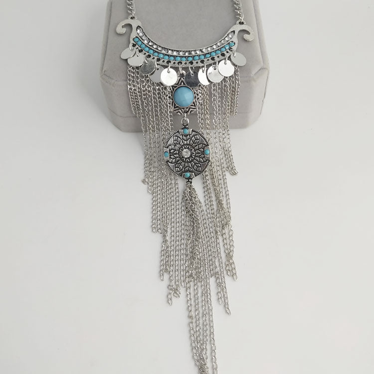 Turquoise Multilayered Tassel Necklace Women's Accessories