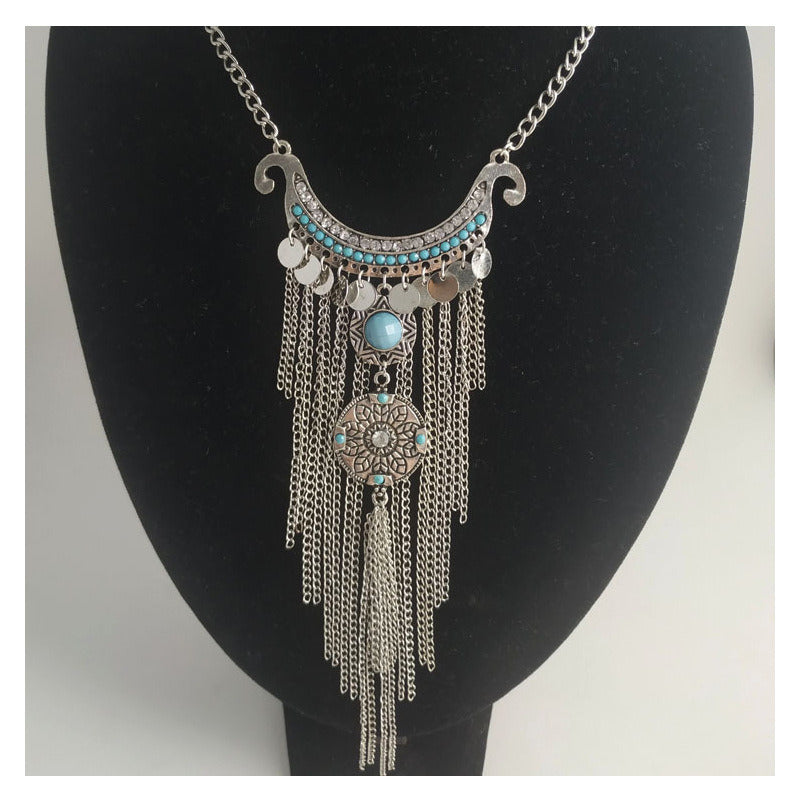 Turquoise Multilayered Tassel Necklace Women's Accessories