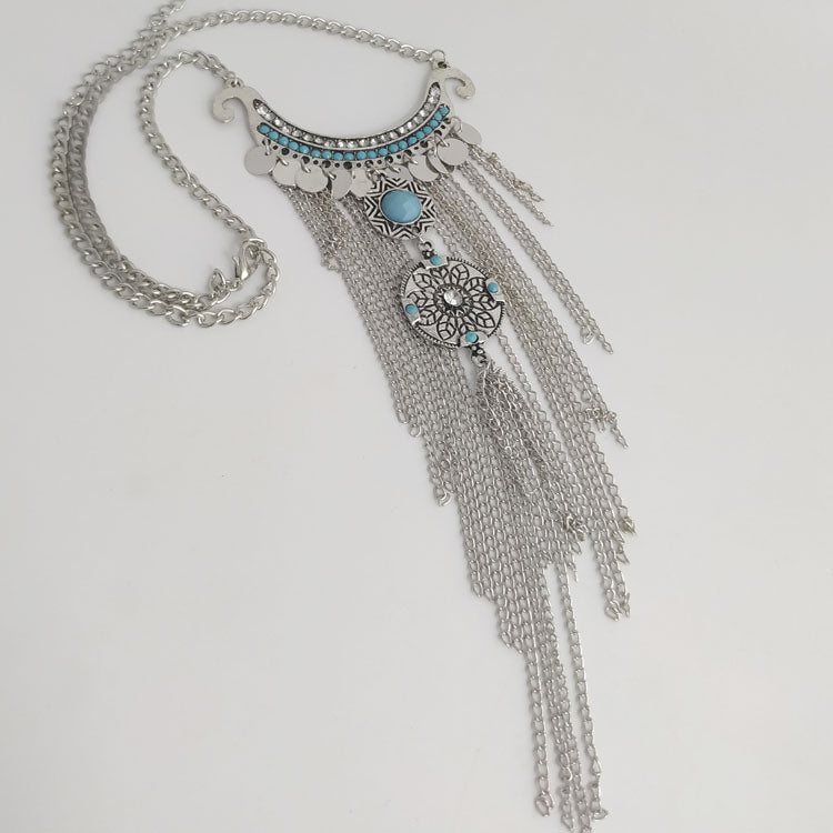 Turquoise Multilayered Tassel Necklace Women's Accessories