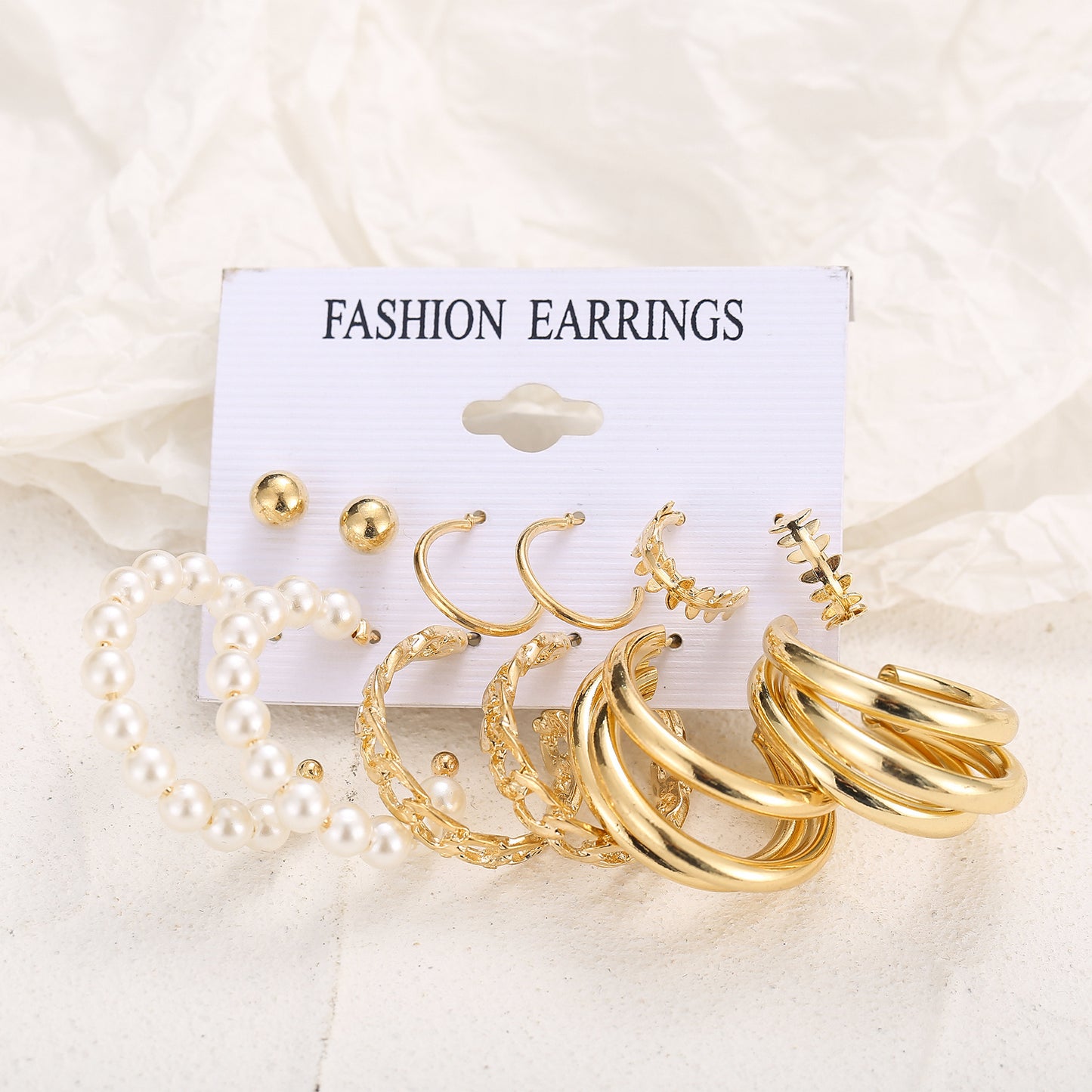 Vintage Metal Circle Women's Accessories Geometric Pearl Earrings 6-piece Set