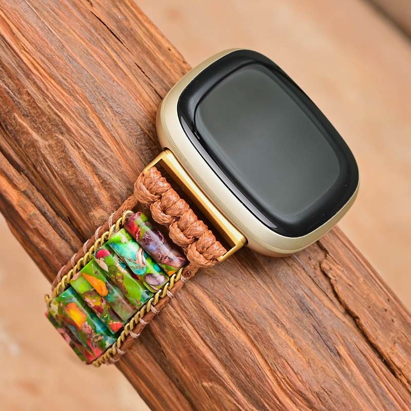 Vintage Strap for Fitbit Versa 2 3 Wristaband Band For Women Adjustable Patchwork Stone Weave Bracelet Accessory