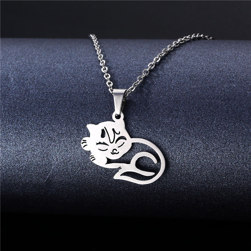 Cat Necklace Women's European And American Stainless Steel Cute Kitten Pendant Clavicle Necklace Accessories