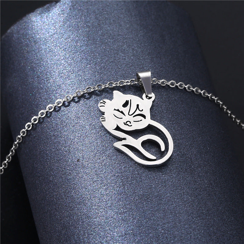 Cat Necklace Women's European And American Stainless Steel Cute Kitten Pendant Clavicle Necklace Accessories