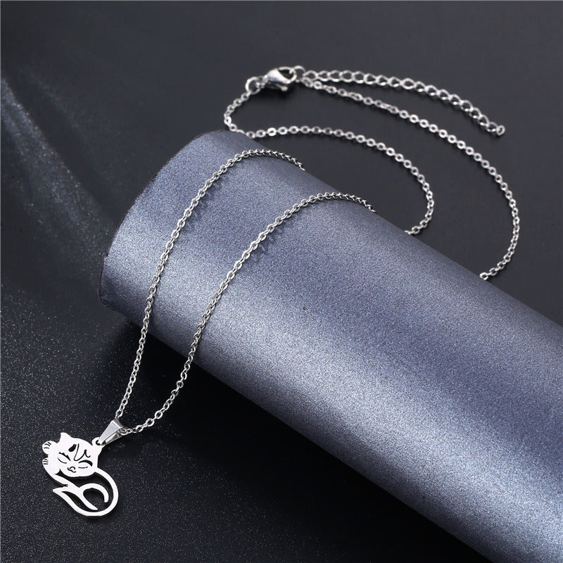 Cat Necklace Women's European And American Stainless Steel Cute Kitten Pendant Clavicle Necklace Accessories