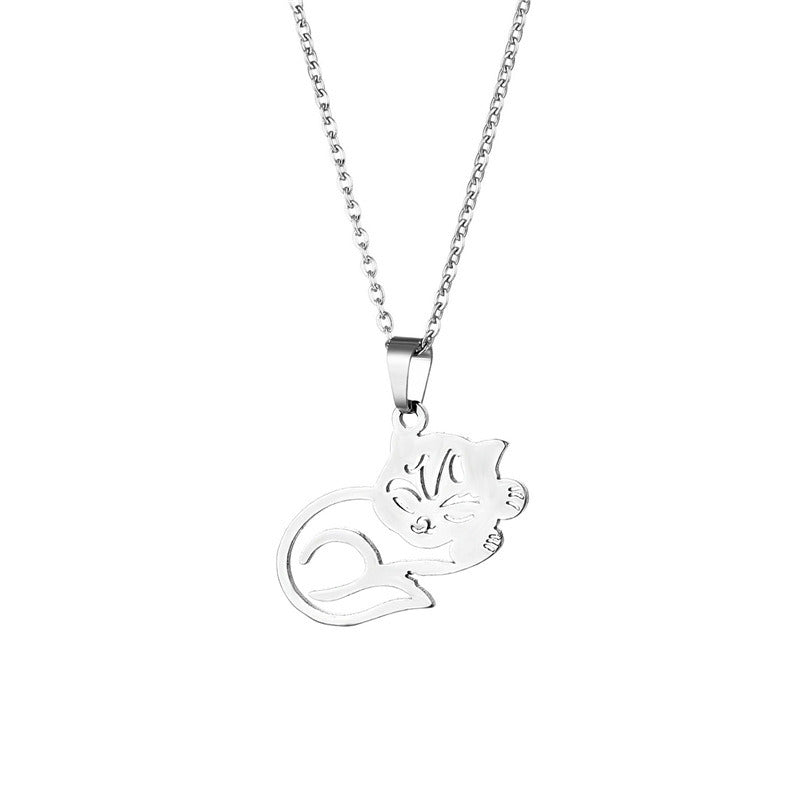 Cat Necklace Women's European And American Stainless Steel Cute Kitten Pendant Clavicle Necklace Accessories