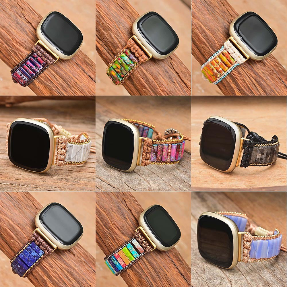 Vintage Strap for Fitbit Versa 2 3 Wristaband Band For Women Adjustable Patchwork Stone Weave Bracelet Accessory