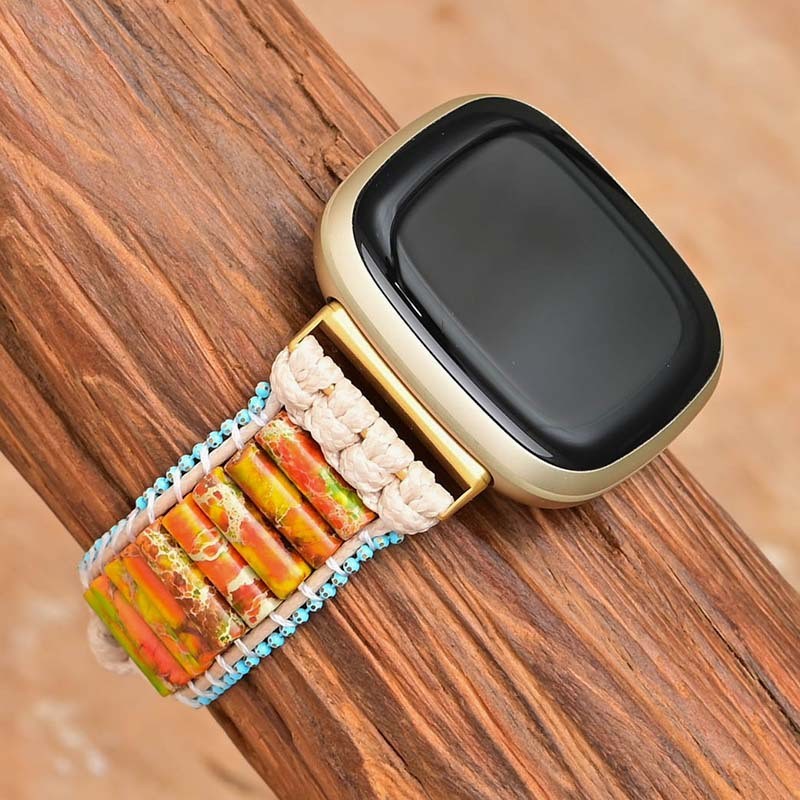 Vintage Strap for Fitbit Versa 2 3 Wristaband Band For Women Adjustable Patchwork Stone Weave Bracelet Accessory