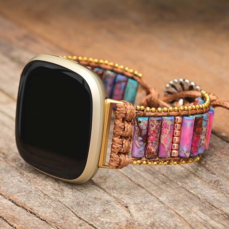 Vintage Strap for Fitbit Versa 2 3 Wristaband Band For Women Adjustable Patchwork Stone Weave Bracelet Accessory