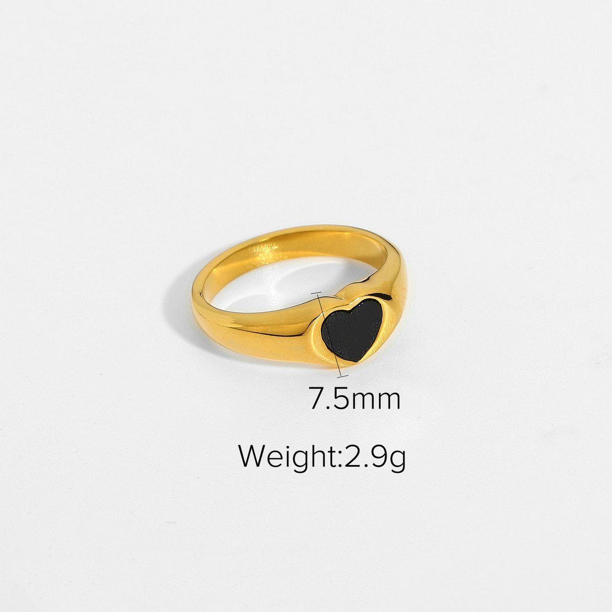 Women's Black Heart-shaped Epoxy Accessories Ring 18K Gold-plated Stainless Steel Ring