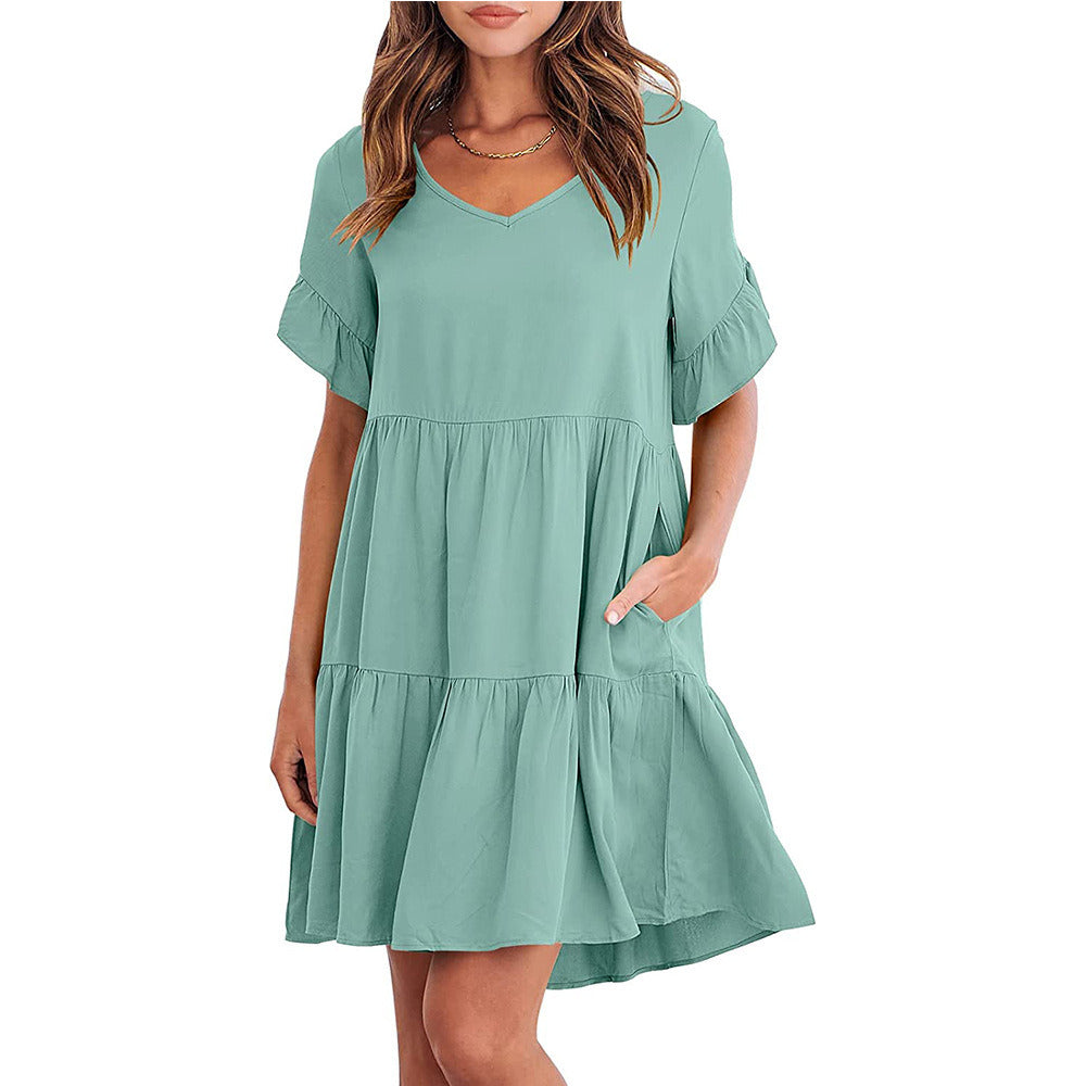 Women Summer Tunic Dress V Neck Casual Loose Flowy Swing Shift Dresses