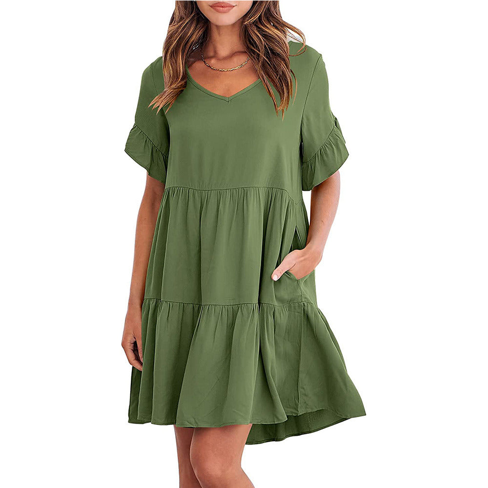 Women Summer Tunic Dress V Neck Casual Loose Flowy Swing Shift Dresses