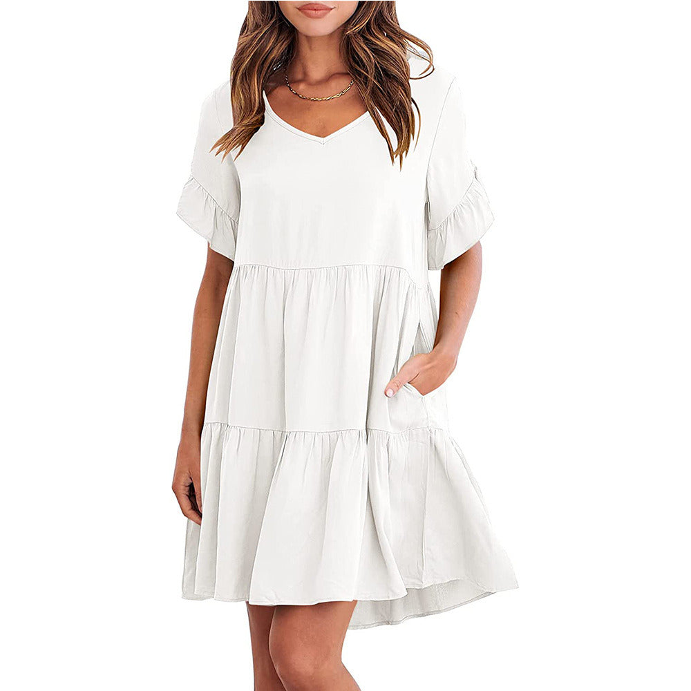 Women Summer Tunic Dress V Neck Casual Loose Flowy Swing Shift Dresses