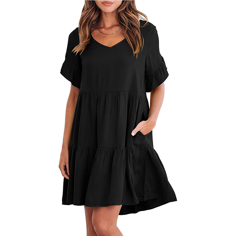 Women Summer Tunic Dress V Neck Casual Loose Flowy Swing Shift Dresses