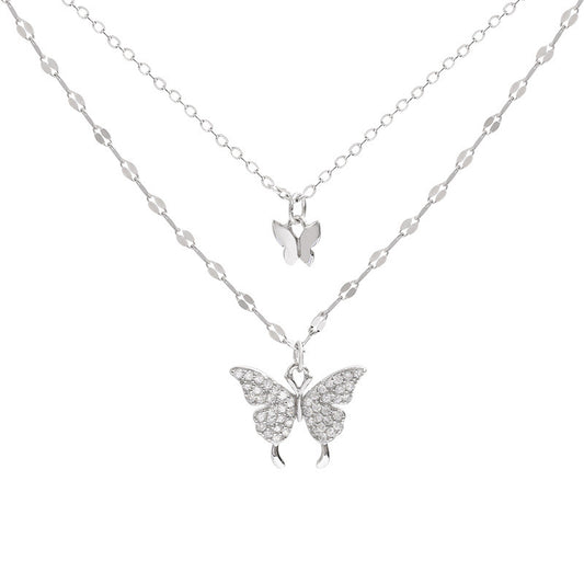 925 Sterling Silver Necklace Shiny Butterfly Tassel Necklace