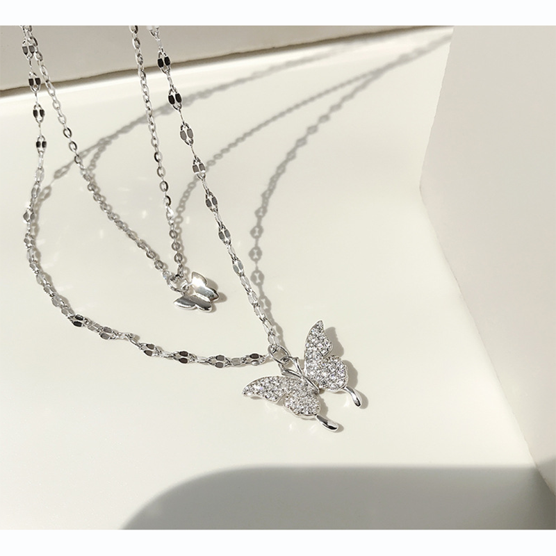 925 Sterling Silver Necklace Shiny Butterfly Tassel Necklace