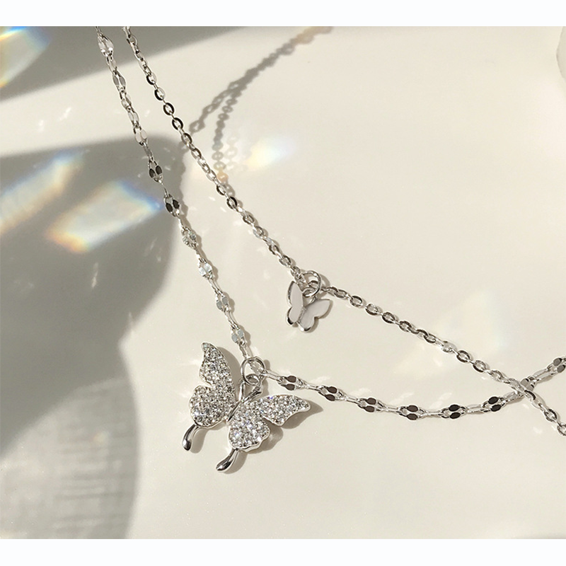 925 Sterling Silver Necklace Shiny Butterfly Tassel Necklace