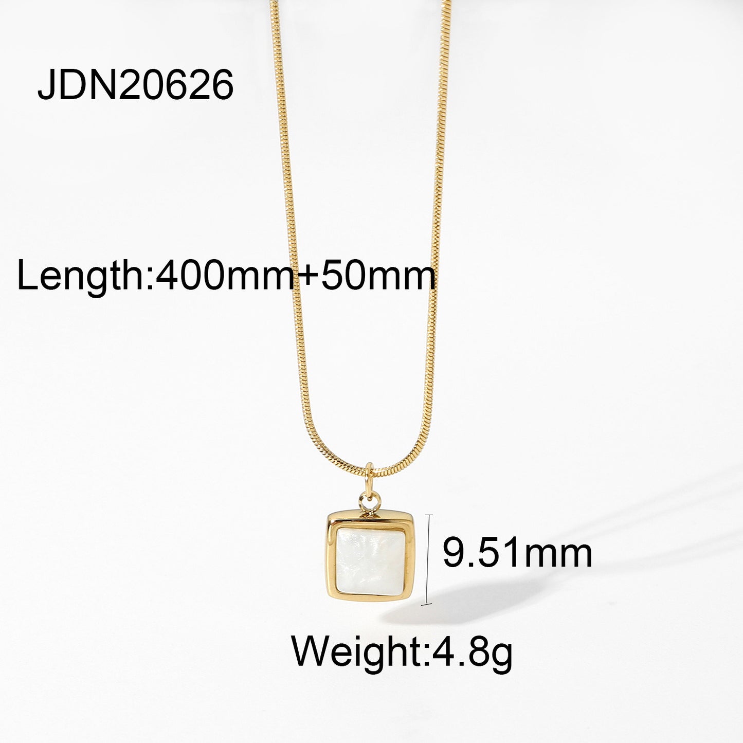 Simple 14k Gold Plated Stainless Steel Necklace Square White Jade Pendant Women's Jewelry