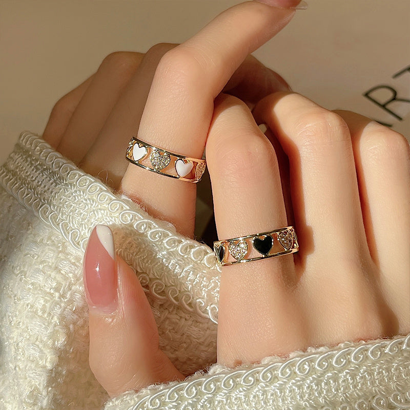 2022 New Classic Hollow Heart Adjustable Ring Korean Design Sense Jewelry Party Girl's Sweet Accessories For Woman Set Ring Gift