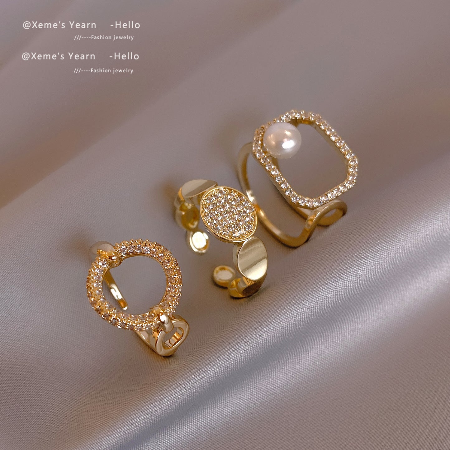 2022 New Classic Geometric Round Square Adjustable Gold Color Rings Korean Fashion Jewelry For Woman Girls Party Set Accessories