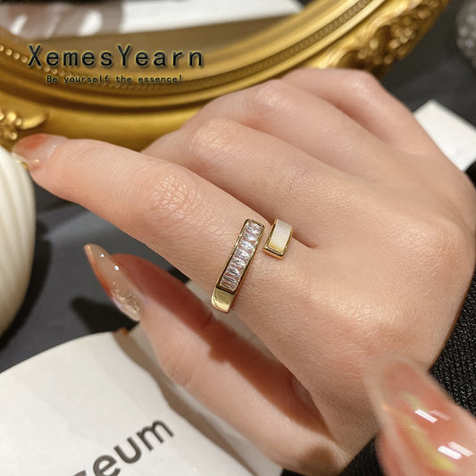 Advanced Design Zircon Shell Cross Gold Colour Rings For Woman in 2022 Girl's Fashion Jewelry Halloween Party Luxury Accessories